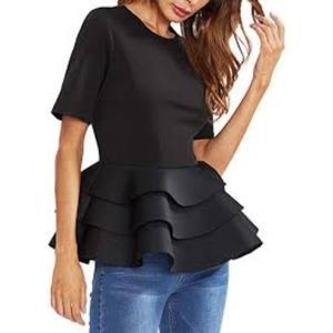 Black Ruffled Hem Peplum Size L